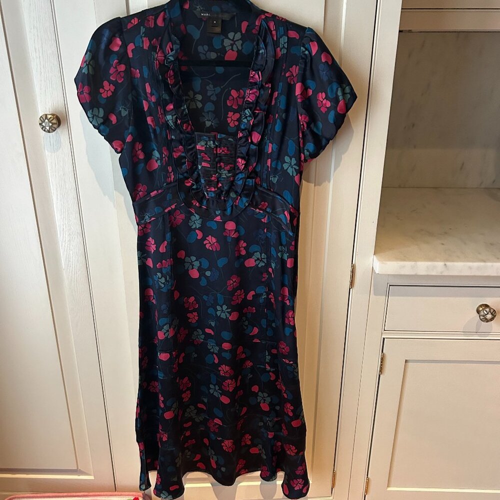 Marc by Marc Jacobs Anemone Print Satin Silk Floral Short Sleeves Midi Ruffled 4
